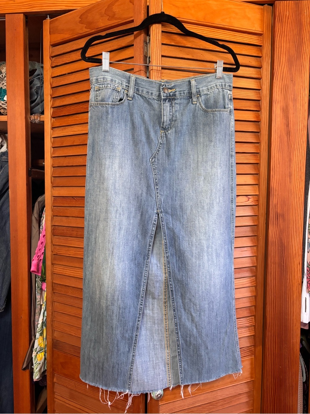 Old Navy Light Blue Denim Maxi Skirt with Center Front Slit